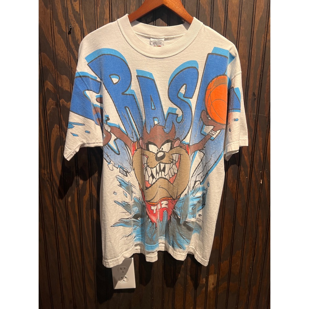 Vintage 90s Looney Tunes Tasmanian Devil Taz Basketball T-Shirt White Large